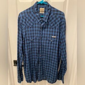 Men’s Lucky Brand Plaid Shirt / Blue and Black Buffalo Plaid / XXL